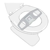 Gut microbiome test kit collection device attached across a toilet seat, ready to collect a stool sample at home.