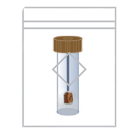 Sealed stool sample collection tube inside a clear zip-lock safety bag, packaged for return as part of the Forth gut health test