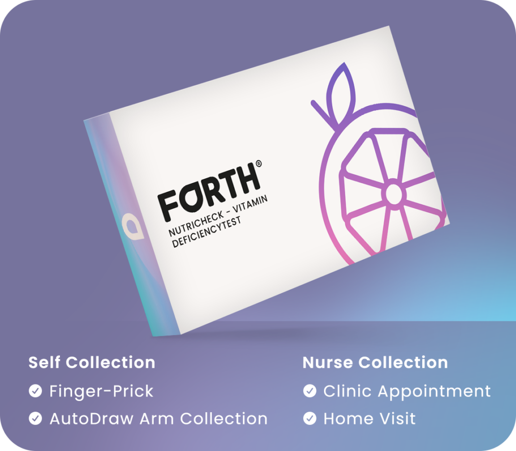 Forth NutriCheck Vitamin Deficiency Test home blood test kit box checking key vitamins and minerals