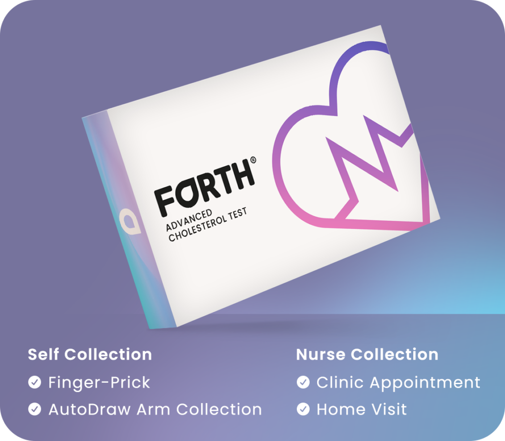 Forth Advanced Cholesterol Test home blood test kit box, checking total cholesterol, HDL, LDL and triglycerides