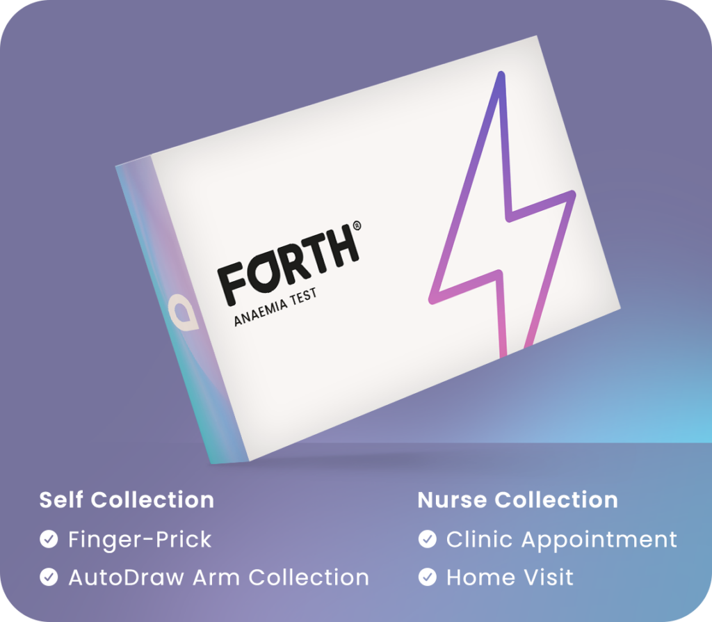 Forth Anaemia home blood test kit box for checking iron levels and causes of tiredness