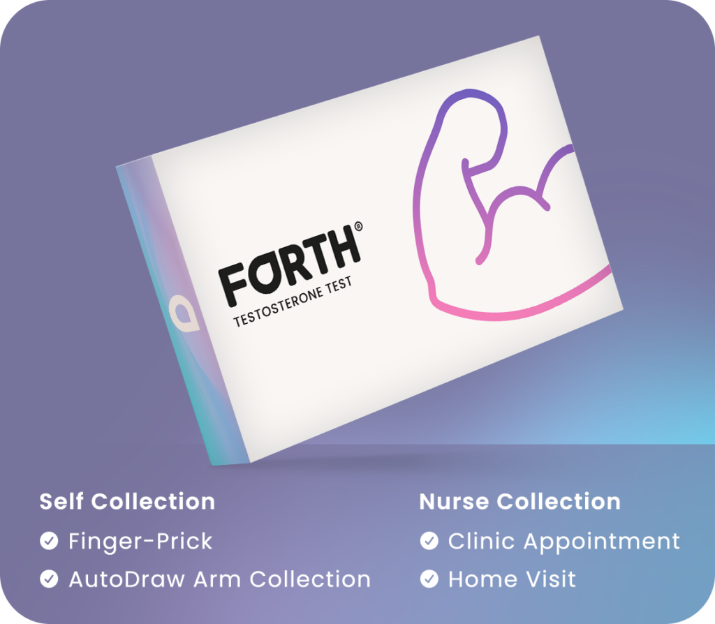 Forth Testosterone home blood test kit box checking total testosterone for muscle, energy, libido and mood